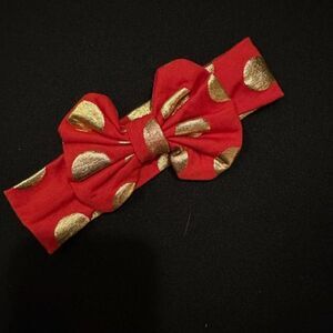 Red & Gold Dot Bow Tie Cotton Big Bow Headband HB998 Handmade NWT Boutique